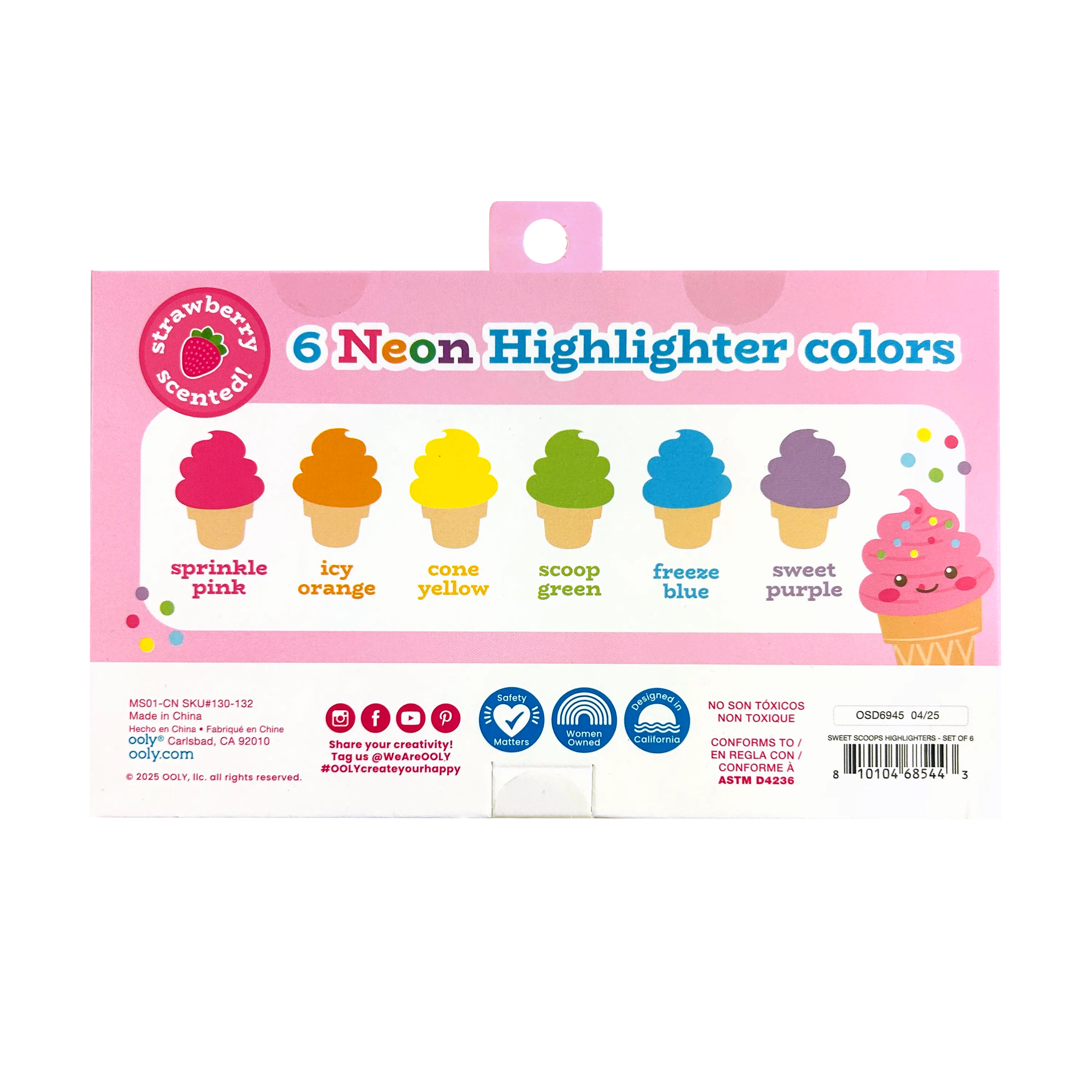 Sweet Scoops: 6 Neon Highlighters with Strawberry Scent