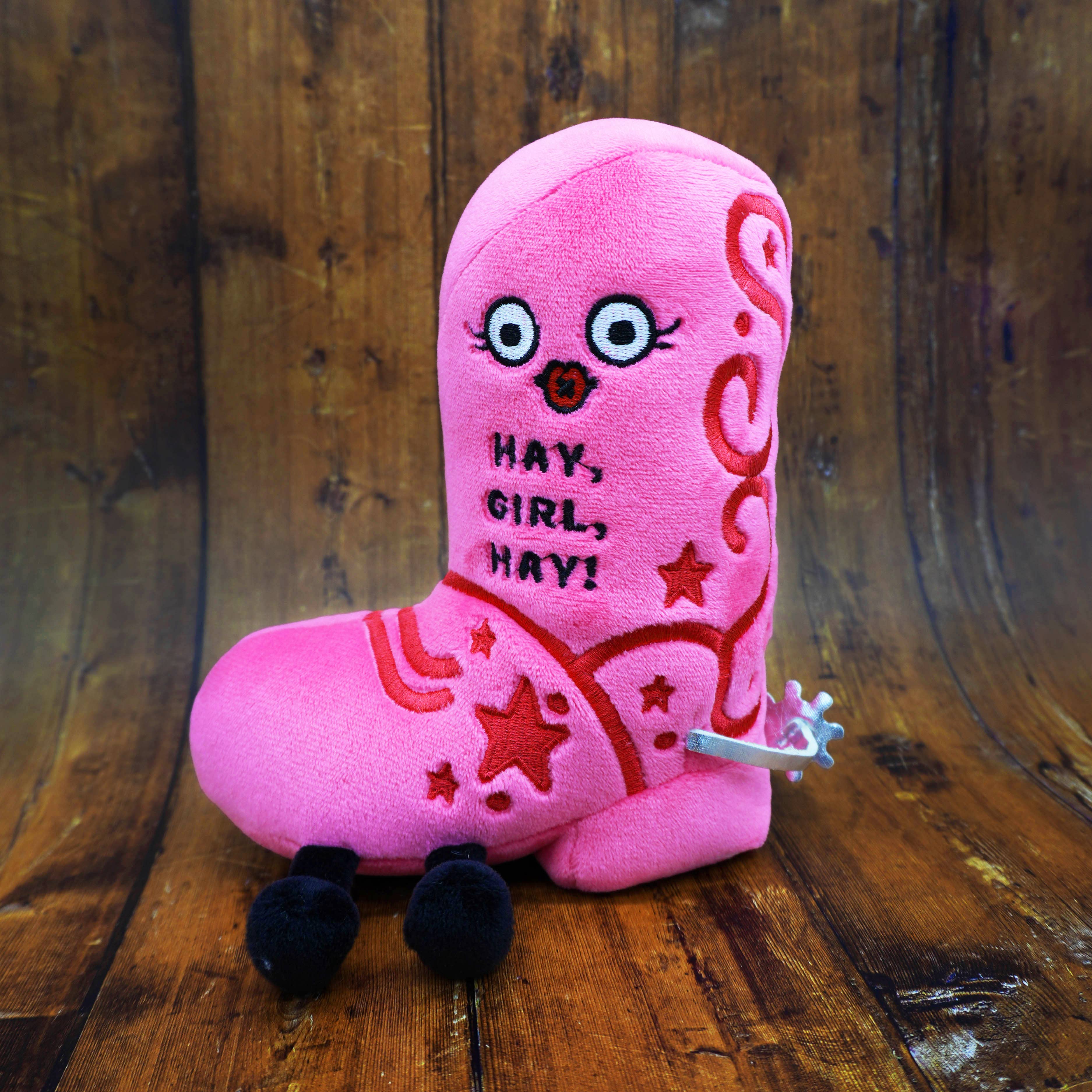 "Hay Girl Hay" Pink Cowboy Boot Plushie
