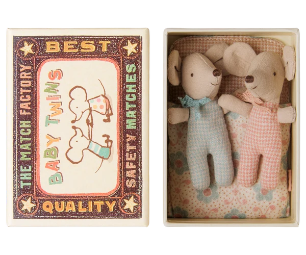Maileg Twins, Baby mice in matchbox - Checker