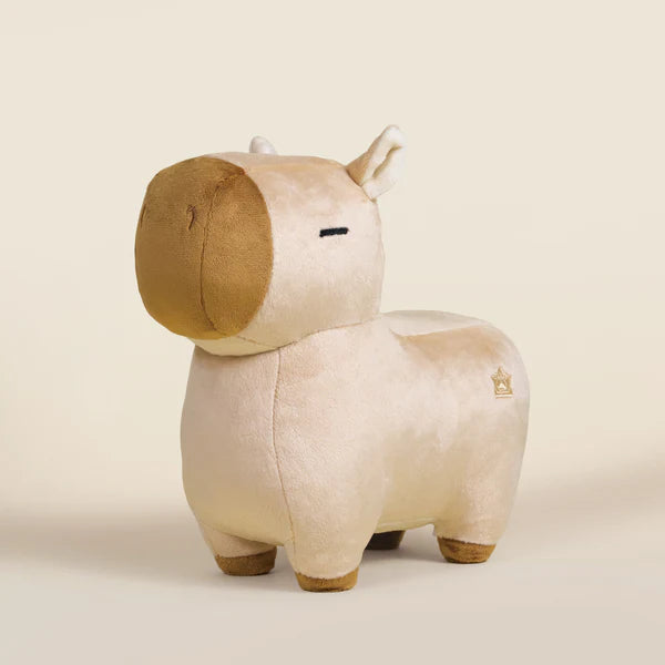 Plush capybara with a tan body and brown nose on a white background.