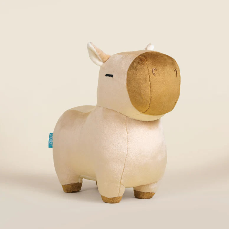Plush capybara with a tan body and brown nose on a white background.