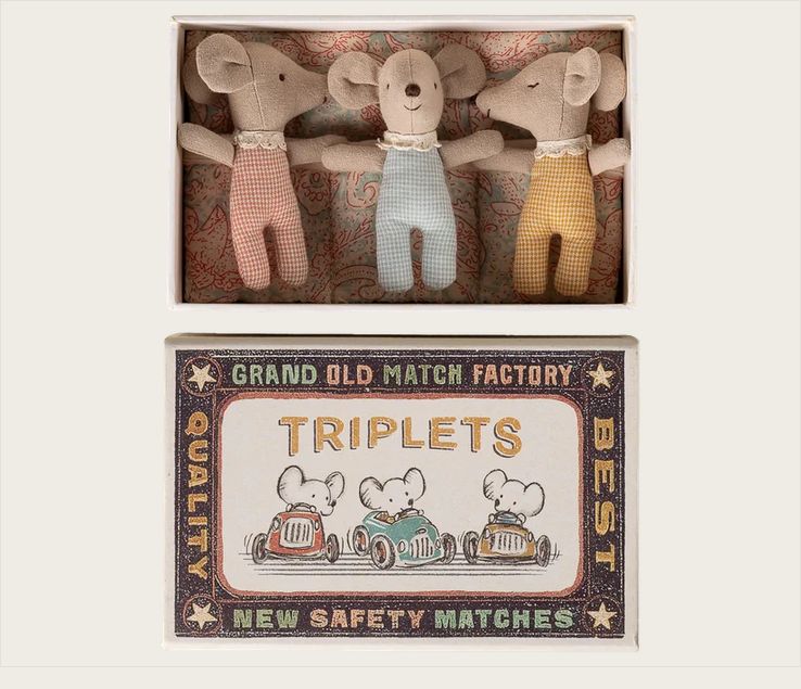 Maileg - Triplets, Baby mice in matchbox - Checker